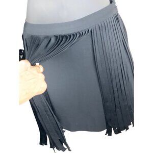 tasseled / fringed mini skirt over tight elastic XS